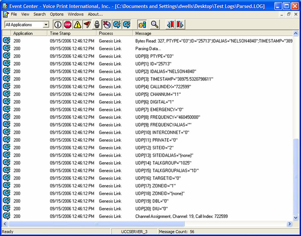 Event Center-Parsed Data The Screen Shot below depicts a typical list of all the parsed data from