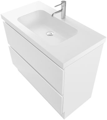 Its wide double drawers and integrated basin make bathroom