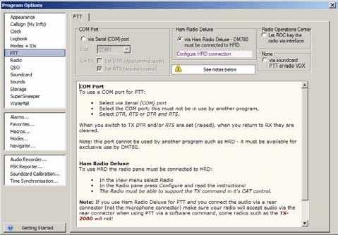 1. In DM-780, click Tools from the main menu and select Program Options. 2. The Program Options window will appear. 3. Select PTT from the list shown on the left. 4.