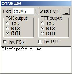 8. Select EXTFSK or EXTFSK64 from the Port drop-down. Use the EXTFSK on older, slower PCs and EXTFSK64 on fast PC 9. A new window will appear to specify the FSK settings.