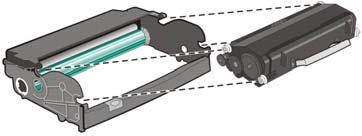 Întreţinerea imprimantei 109 5 Introduceţi cartuşul de toner în kitul fotoconductor, prin alinierea rolelor de pe cartuşul de toner cu săgeţile.