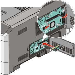 Configurarea suplimentară a imprimantei 18 Instalarea unui card de memorie ATENŢIE - PERICOL DE ELECTROCUTARE: Dacă după configurarea imprimantei accesaţi placa de bază a sistemului sau instalaţi