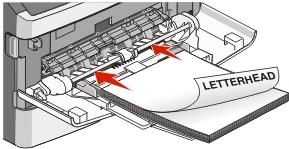 Imprimarea 49 Sursă sau proces Alimentator multifuncţional (imprimare simplex) Faţă pentru tipărire Modelul antetului preimprimat pe hârtie este plasat cu faţa în sus.