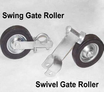 Available with 6 or 8 rubber wheels. Swivel assemblies will work better on irregular surfaces. 017833 Swing Gate Roller with 6" Wheel 4.