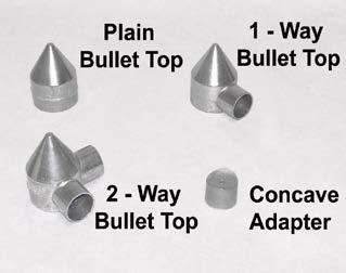 ALUMINUM BULLET TOP AND CONCAVE ADAPTER Plain, one way, and two-way caps designed to finish fence installations. Designed to accept standard top rail where needed.