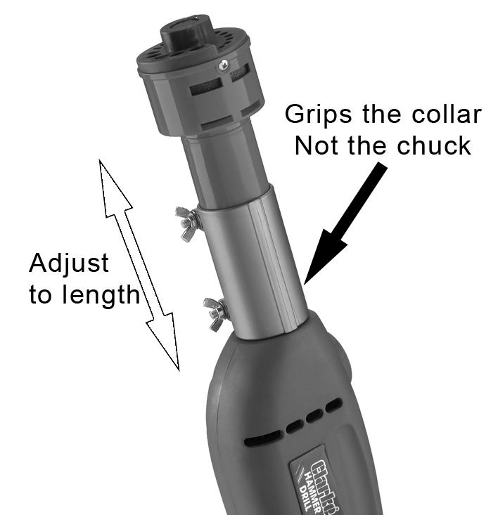 OPERATIONS CONNECTING TO A DRILL 1. Make sure the jaws on the drill chuck are fully closed. The drill used must have a 43 mm collar and a 13mm (½ inch) chuck. 2.