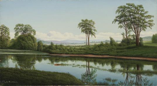 Levi Wells Prentice (1851 1935) Still Waters Oil on canvas 10 x 18 1 /8 inches Who did Levi Wells Prentice study with?