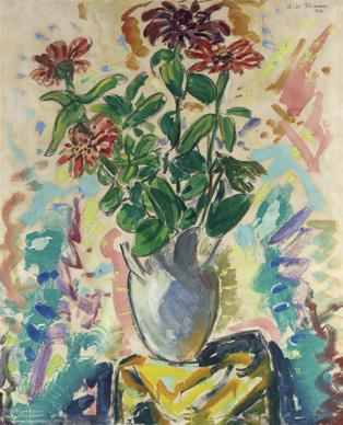 Alfred H. Maurer (1868 1932) Red Flowers in a Blue Vase, 1926 Watercolor, oil, and pencil on paper laid down on board 21 7 /16 x 17 15 /16 inches Signed and dated upper right: A.H. Maurer / 26 Did Alfred H.