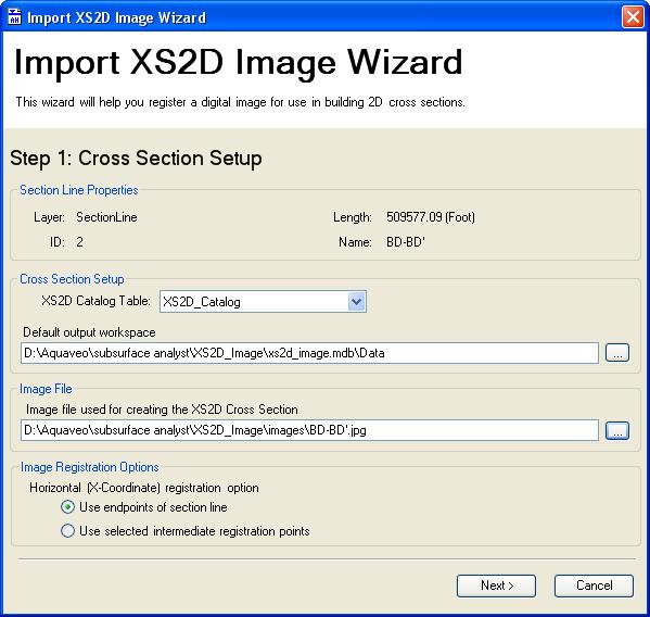 Figure 6 Settings for Step 1 in the Import XS2D Image Wizard. Step 2 in the wizard is used to reference the imported image. You can resize the window to make it easier to view the cross section. 7.