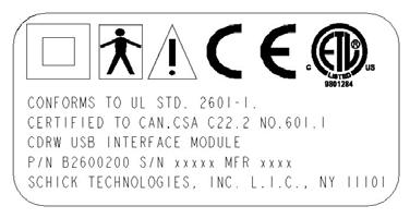 Label Description Regulatory Markings and Manufacturer Label (located on bottom) SDX USB Interface Module Label Refer to
