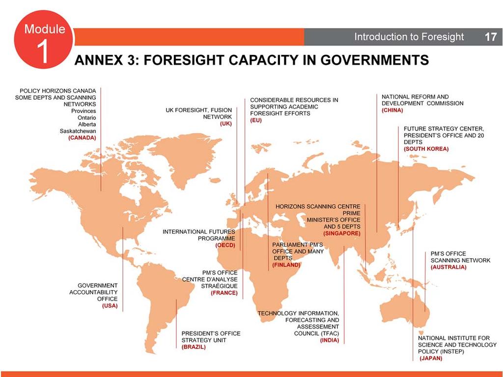Annex 3: Foresight Capacity in Governments A number of governments have, or are building, foresight units close to the centre of decision making.