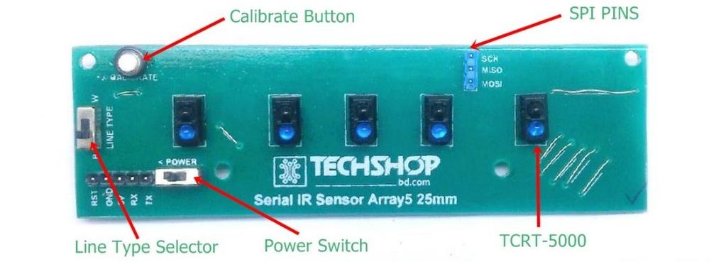 This Line detection sensor not only senses black and white color but also calculates the line position all by itself using an on-board microcontroller and 5 infrared sensors.