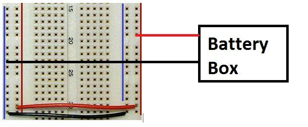 Step 7: Connect Power The breadboard you are using should have a red (+) line on both sides and a blue or black ( ) on either side as well.