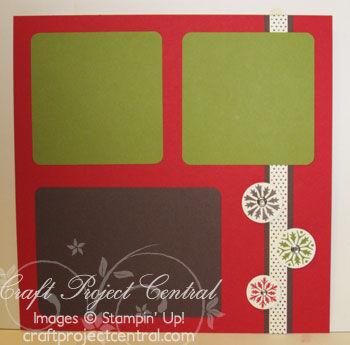 pieces of Chocolate Chip textured card stock, (3) Clear rhinestone brads, Stampin Dimensionals.