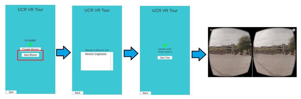 After you start the tour, the demo application switches to stereo rendering to let you view 360 videos of the UCR campus through a virtual reality headset.