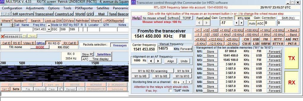 The Transceiver control window permits to