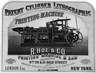 Richard M. Hoe, Patented the Rotary Lithographic Press (Lightning Press), 1846-7 } American (NYC) } Richard M.