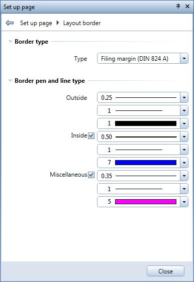 60 Assembling layouts Allplan 2017 6 In the Properties area, click the button beside Layout border and set the following parameters in the sub-palette.