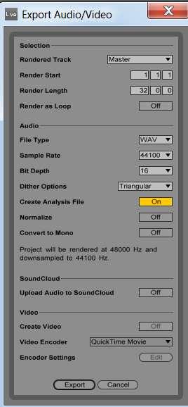 Exporting Audio Once your composition is complete, select File > Export Audio/Video Ensure that File Type is set to WAV