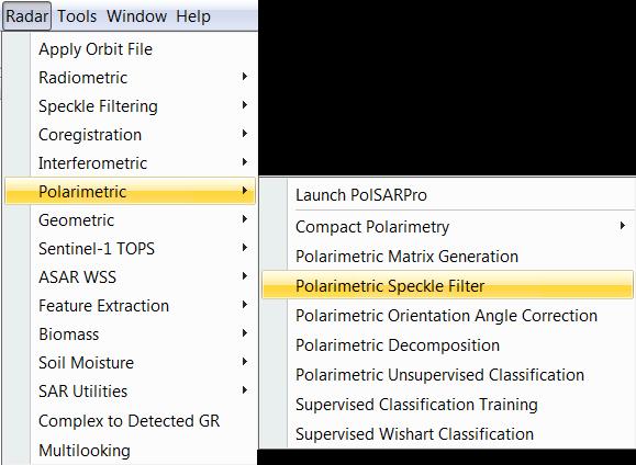 Select Polarimetric Speckle Filter In the Processing Parameters tab, select the Refined Lee speckle