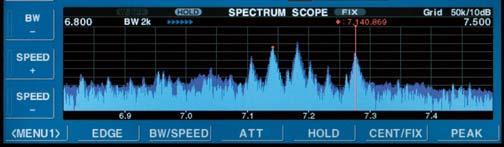 The peak search function automatically moves the display marker to the strongest signal on the scope screen.