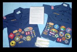 bonus emblems and patches, instruction booklet with uniform information from Scouting.org.