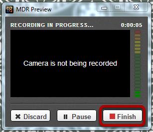 On the MDR Preview window, you can pause or discard your recording. When you are finished recording your presentation, click the "Finish" button.
