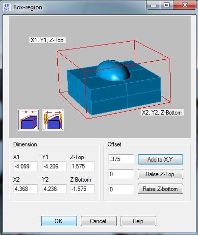Step 4: Set the properties of the bounding box. The bounding box represents the Virtual Stock Piece that simulates the material that is cut and removed by the mill.