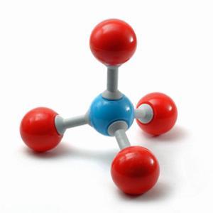 A-1. The 3D graphic below shows a molecule of methane. The four outer atoms, shown in red, are located at the vertices of a tetrahedron.