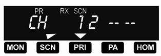 Press the PRI button to start or stop priority scanning. Priority scan operation occurs only during receive operation.