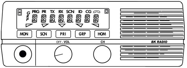 EMH RADIO CONTROLS Transmit Indicator Display Dimming Sensor Priority Indicator Busy Channel Indicator Function Button On/Off Indicators Microphone Connector On/Off Volume Knob Channel Select Knob