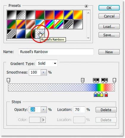 In case you re wondering, Russell is Russell Brown, the Senior Creative Director at Adobe and all around crazy guy. Click on Russell s Rainbow to select it.