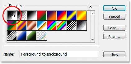 Step 8: Choose The Black-To-White Gradient Press D on your keyboard, which will set your Foreground color to white and your Background color to black, then press X to swap them.