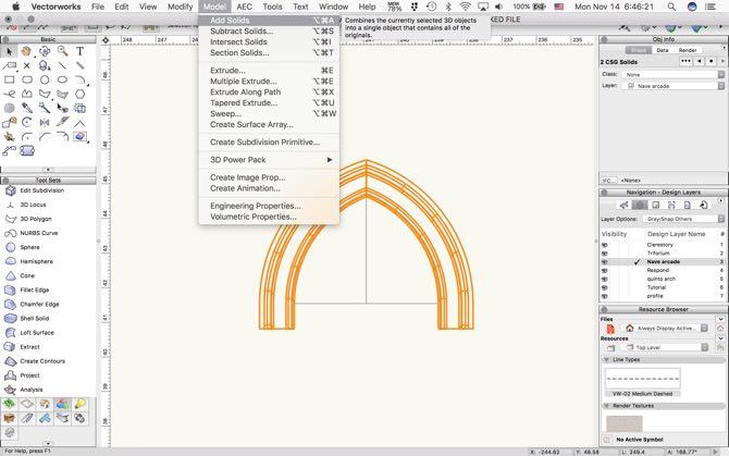 13. Go to Top/Plan view, to see the finished half of the pointed arch.