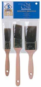 BRUSHES GUARANTEED 100% Polyester 3-Pack STYLE: BRISTLE: HANDLE: FERRULE: All Paints Angle Sash Brush and Trim / Wall Brush 100% Polyester Sanded Wood, Sash and Beavertail Style Antique Brass ITEM NO.