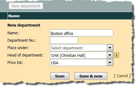 4. Select department number, main department and head of department, if needed (these fields are optional). 5.