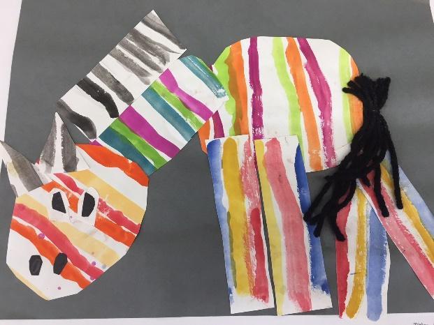 Then, they cut the rectangles in ovals, rectangles and triangles to create their zebra.