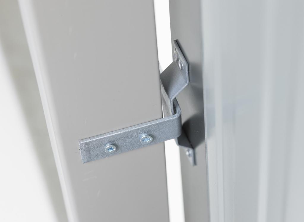 SECURITY DOOR (Optional) Step 2: Step 3 Once door is hung, position the Locking Stays so they slide into the Locking Brackets easily. Screw Locking Stays to Door Jamb.