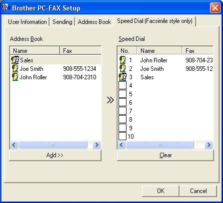 Programul software Brother PC-FAX (numai pentru MFC-9120CN şi MFC-9320CW) Instalarea apelării rapide 5 Din caseta de dialog Brother PC-FAX Setup (Instalare PC-FAX Brother), faceţi clic pe fila Speed