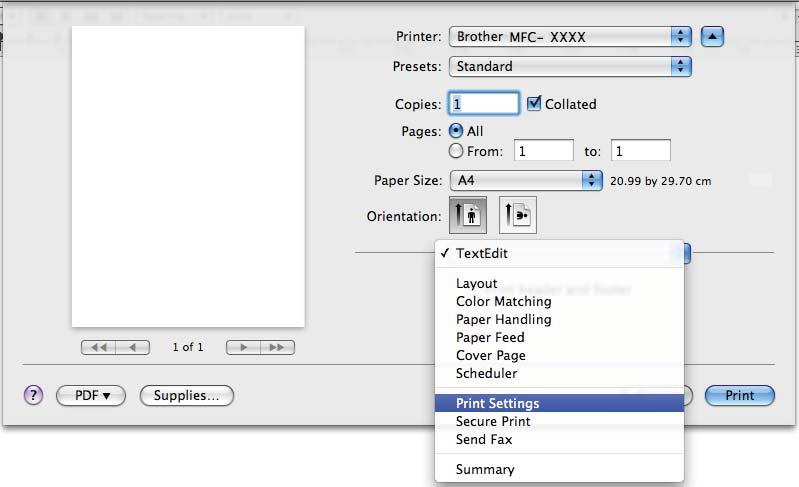 Imprimarea şi trimiterea faxurilor (Mac OS X 10.5.x 10.6.x) Pentru mai multe opţiuni de setare a paginii, efectuaţi clic pe triunghiul de lângă meniul pop-up Printer (Imprimantă).