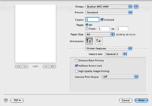 Imprimarea şi trimiterea faxurilor Feature Sets: General 2 (Seturi de caracteristici: General 2) Enhance Black Printing (Intensificare Imprimare pe Negru) Dacă o imagine pe fond negru nu poate fi