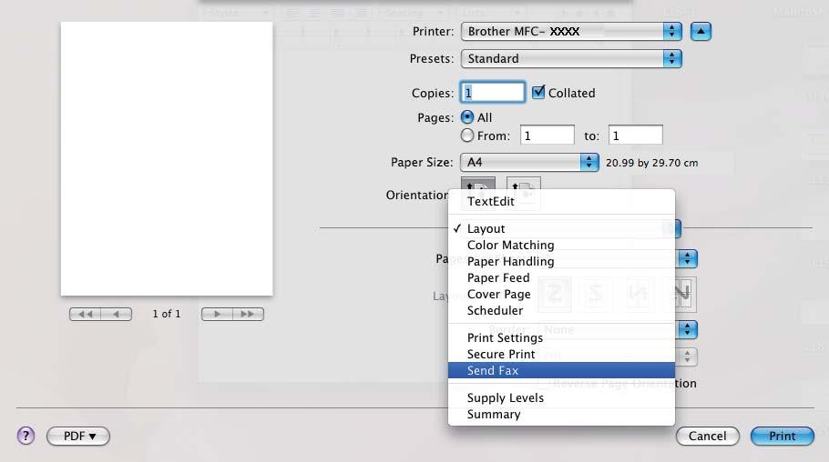 Imprimarea şi trimiterea faxurilor (Mac OS X 10.5.x 10.6.