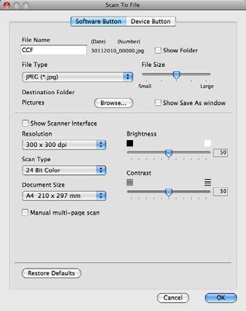ControlCenter2 Fişier 9 Butonul Scan To File (Scanare către fişier) vă permite să scanaţi o imagine şi să o salvaţi într-un director de pe hard disc în orice format de fişier.