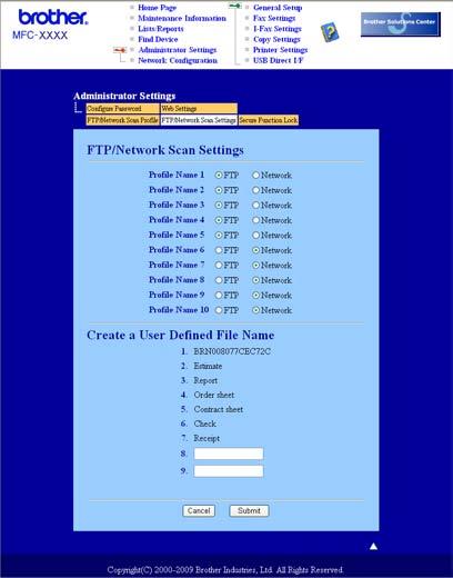 Scanare în reţea Configurarea setărilor implicite Scan to Network (Scanare către reţea) 12 12 a Selectaţi Network (Reţea) din FTP/Network Scan Settings (Setări de scanare FTP/reţea) din fila