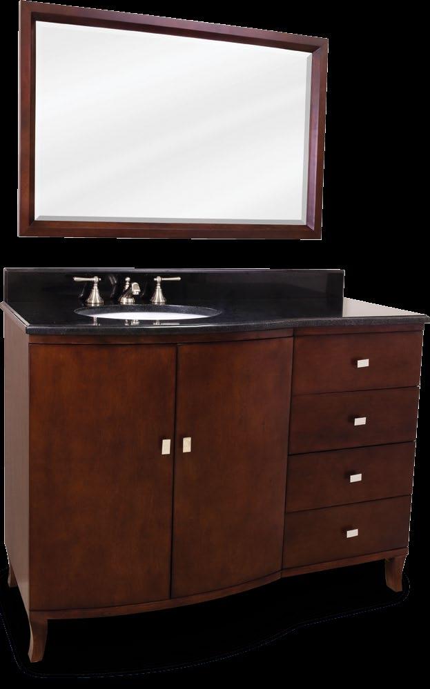 Mahogany Modern A large open cabinet and four fully functional drawers equipped with soft-closing full extension slides provide ample storage for towels and linens in this 48 solid wood vanity.