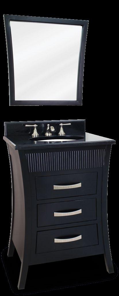 Barcelona Modern This 26 wide solid wood vanity has modern feel with a sleek black finish and an Asian inspired design featuring reed detail with matching hardware.