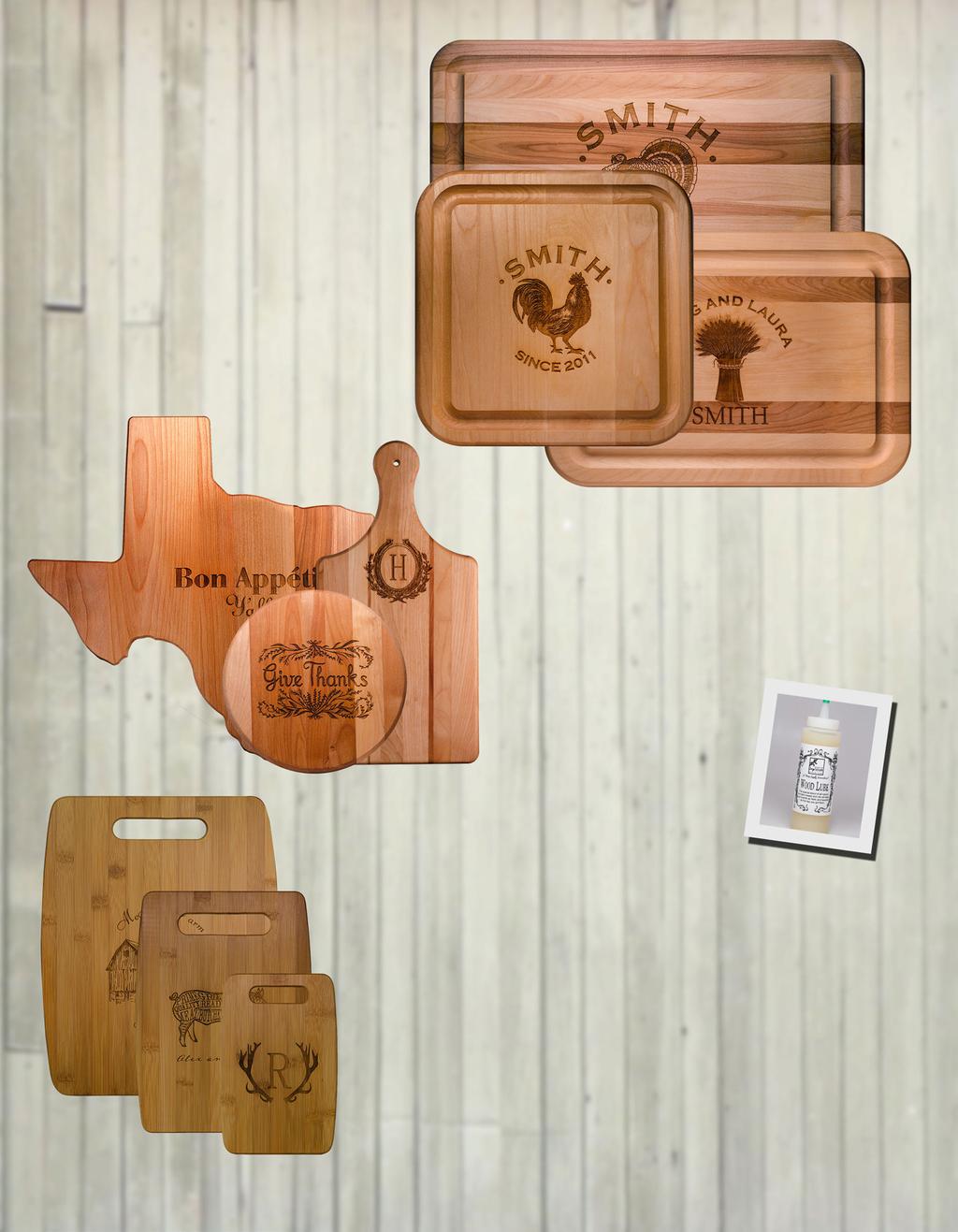 American Hardwood Serving Boards Small Board 12 x 12 x.75 inches thick, and has an impression size of 5.5 inches in the center and 2.5 inches on the bottom right. Medium Board 16 x 11 x.