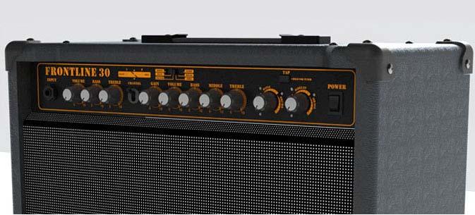volume control, a 2 channel amp with 6.5 speaker and a headphones output.