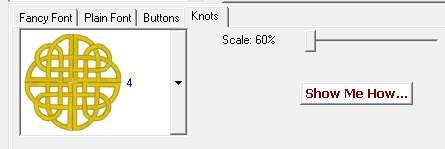 Click on the Interactive tab on the top toolbar. Select the Knots tab. From the drop down window, choose pattern Number 4. Set the Scale at 60%. Click on Print Template.