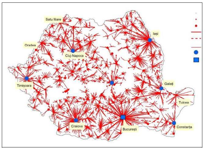 93 Harta 10: Modelul relațiilor dintre localitățile principale ce pot conduce la formarea de entități